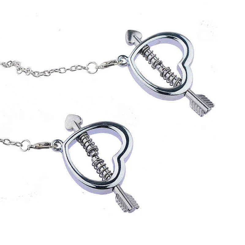 Nxy Sex Pump Toys Adjustable Stainless Steel Heart Shaped Breast Nipple Clamps Clips Metal Chain Torture Restraint Bdsm 1221