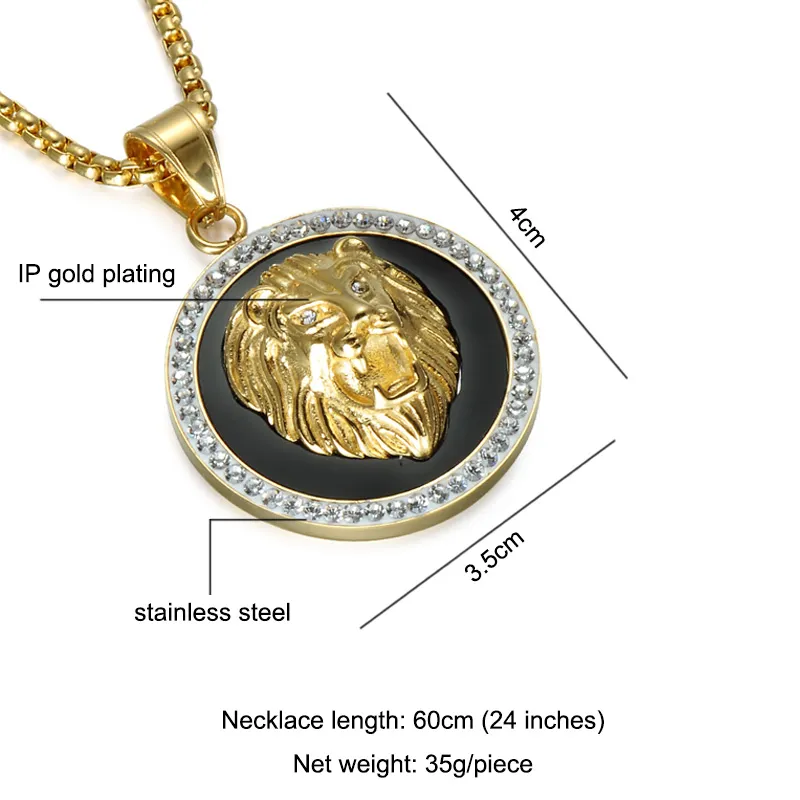 HIP Hop Gold Color Stainless Steel Bling Iced Out Rope Chain Lion Pendants & Necklaces for Men Jewelry