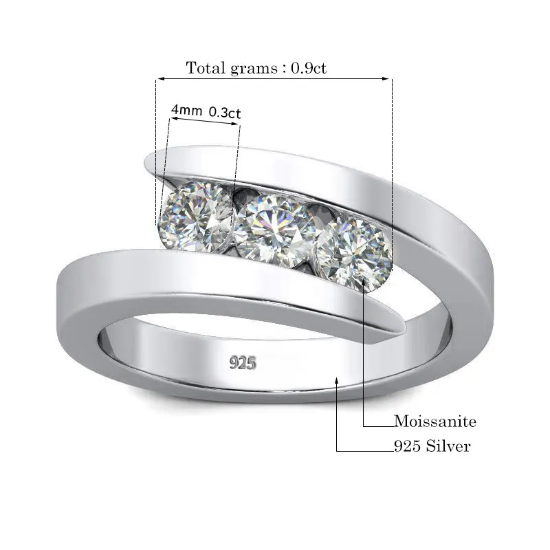 Szjinao 100٪ 925 الفضة الاسترليني 0.3CT 3 الحجارة خاتم الخطوبة للنساء مجوهرات الماس الإناث مع 3 شهادات 220216