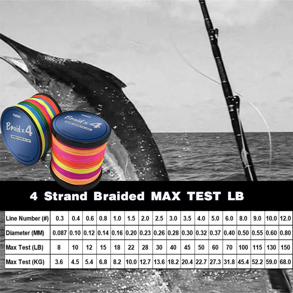 2022 New TOODA 1000M 1094Yds 4 Strands Braided Fishing Line Multicolors PE Line Strength Japanese Braided Wire Accessories291s