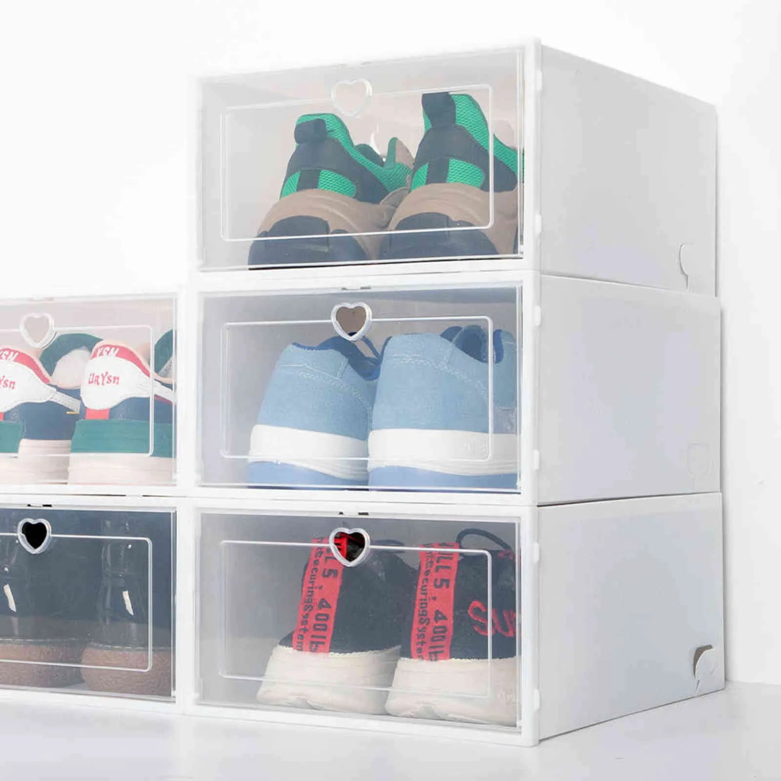 6/12 pezzi scatola di immagazzinaggio pieghevole scatole di scarpe trasparenti scarpe armadio vestiti di plastica contenitore di stoccaggio scarpe organizer case 211112