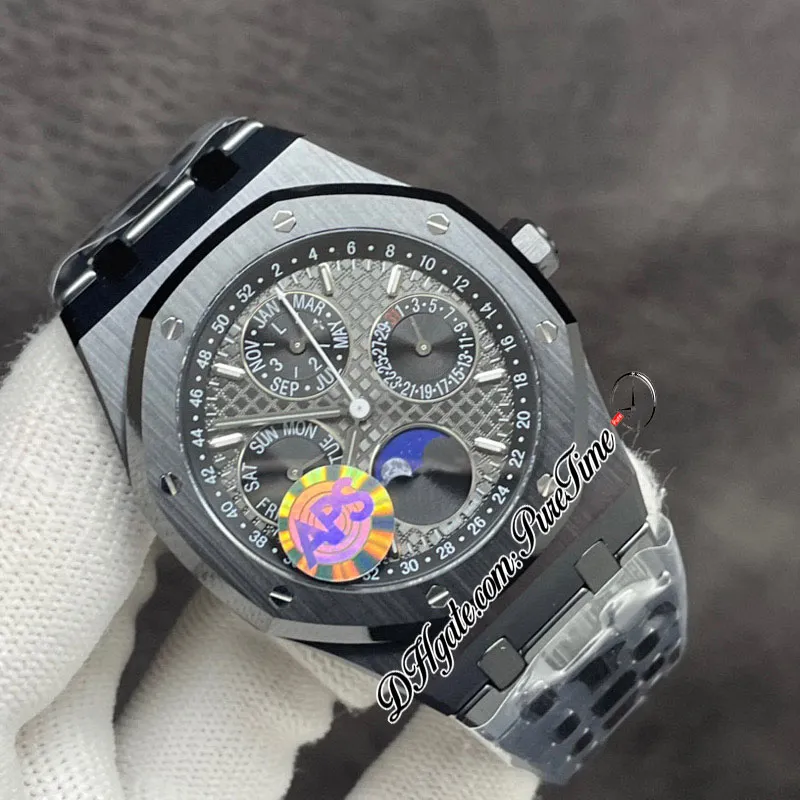 APSF 41 mm Perpetual Calendar 26579CE A5134 Automatyczne męskie zegarek Superlumed Blue Tekstrutowa Faza Księżyca Czarna obudowa ceramiczna i BR293M