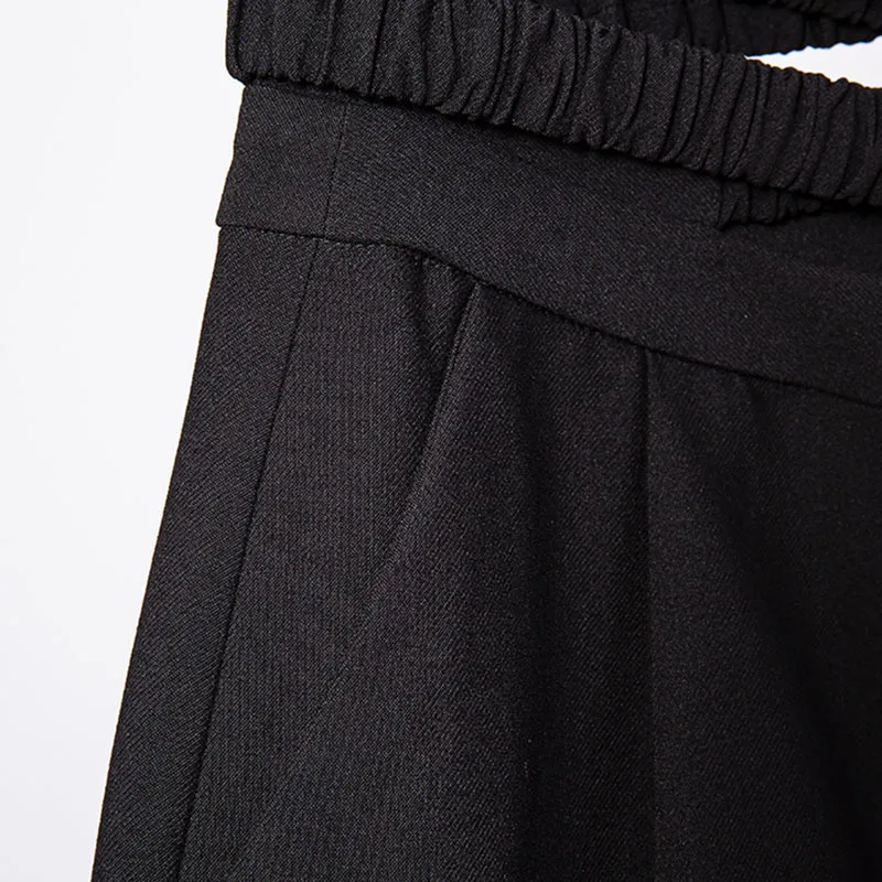 {DEAT} Femmes Black Folds Cross Bayonet Belt Wide Leg Shorts Taille haute Slim Fit Pantalon Fashion Tide Summer 7D1220 210421
