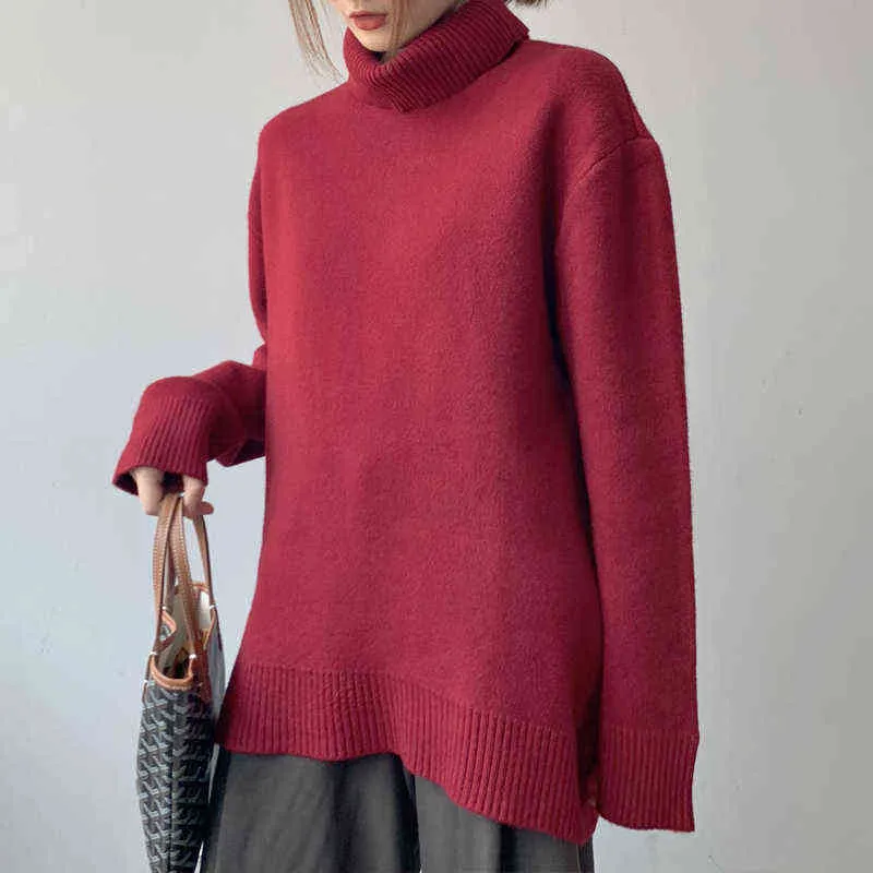 冬のセーター2021韓国の色の色の厚いセーター女性のセーターアルパカ長袖Y1110