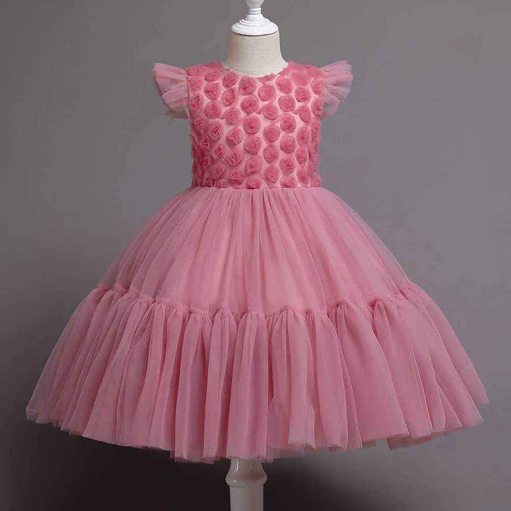 Flickor blomma flicka barn klänning prinsessan julprestanda klänning liten värd promenad show fluffig gasklänning röd