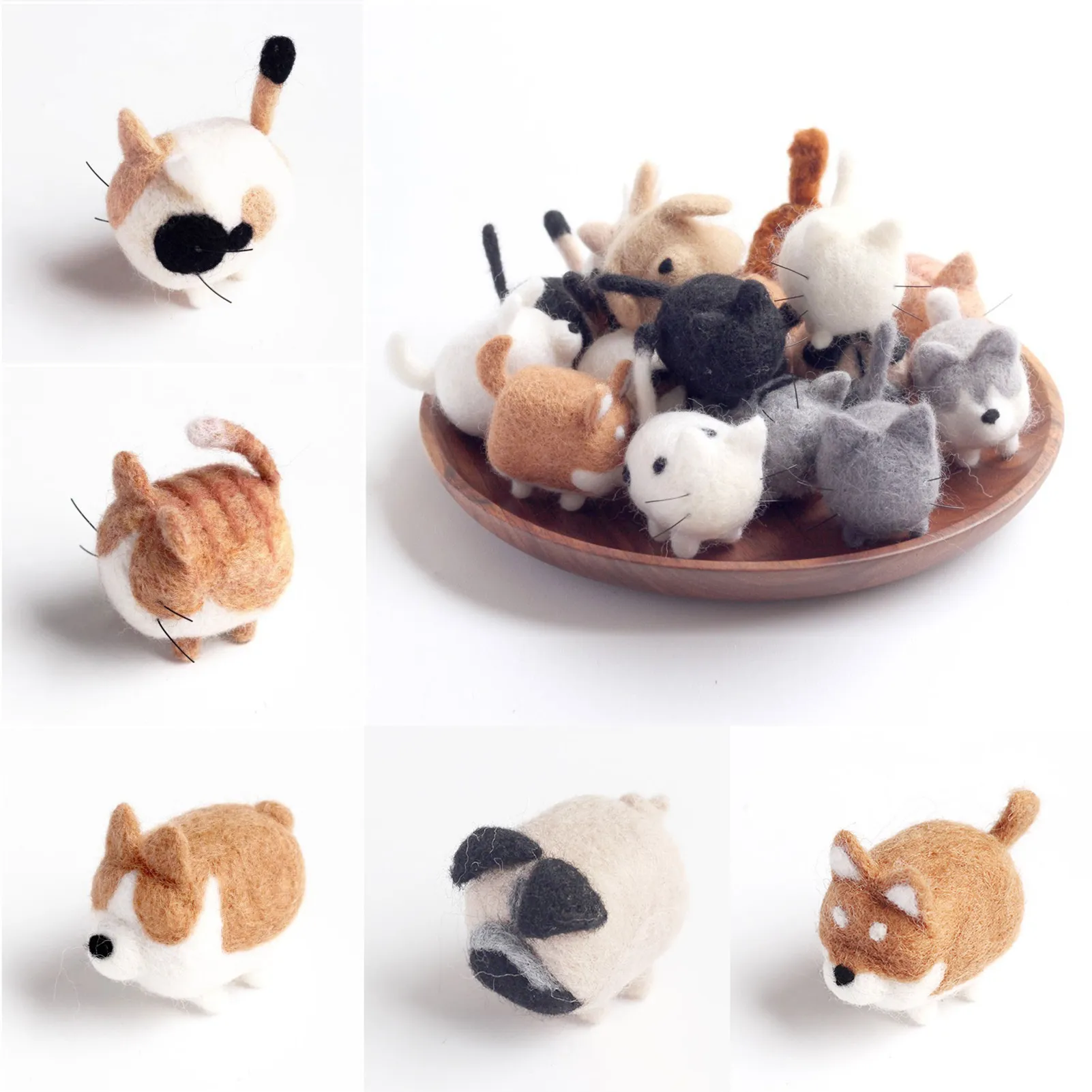 DIY No Faceless Dog Tiger Cat Wol Felt Doll Non-afgewerkt Naald Fellting Kit Accessoires voor kinderen Vilt Poked Children Handgemaakt