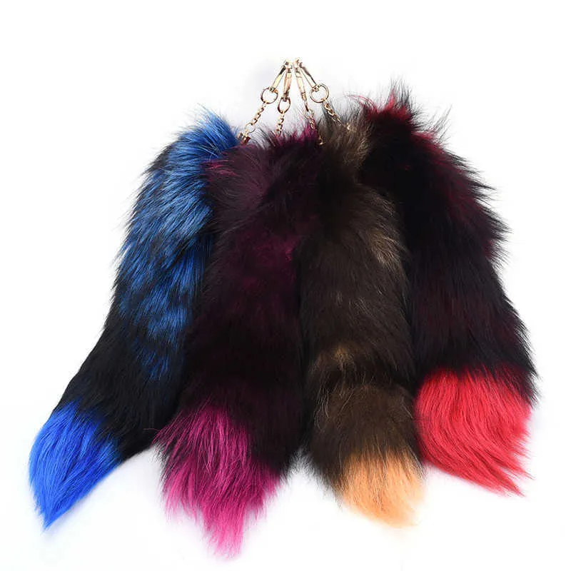 1 pièces femmes fourrure de renard queue gland sac étiquette breloque sac à main pendentif accessoire grand porte-clés 4 couleurs G1019