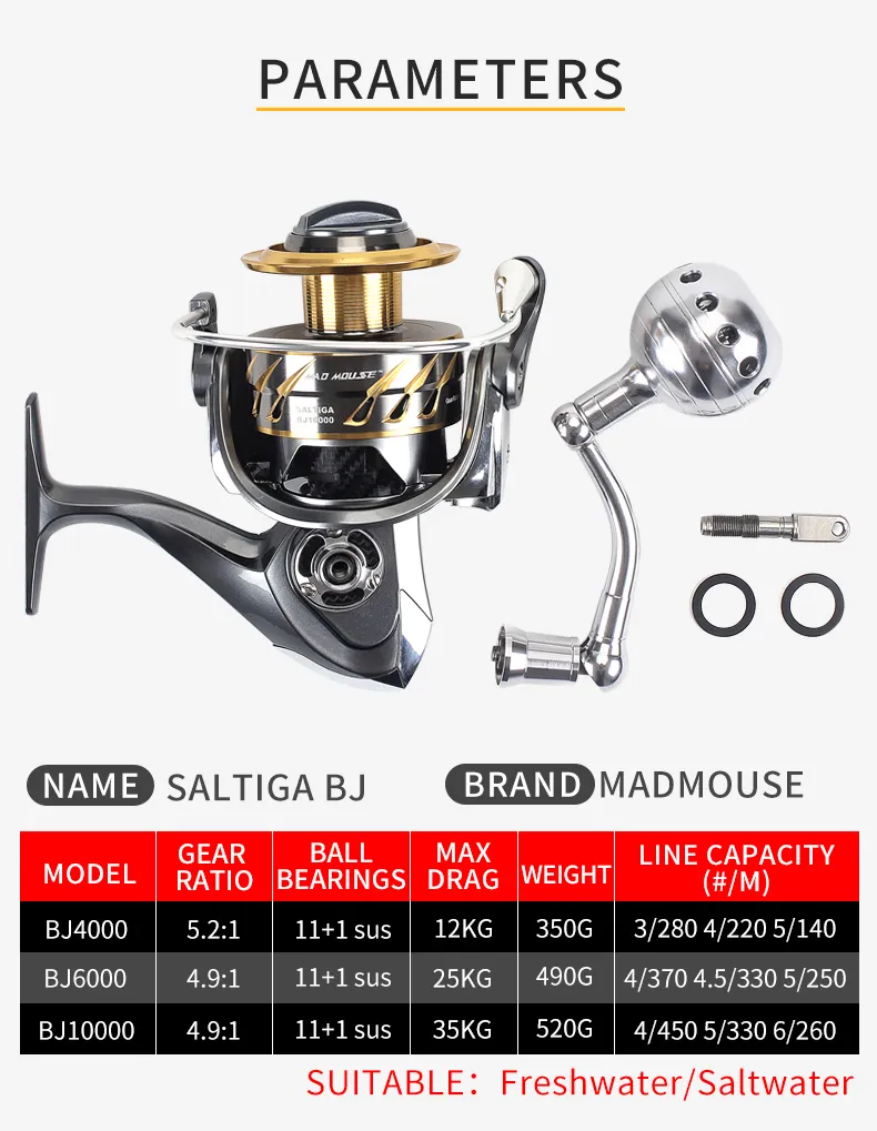 Japonya Kalite Madmouse Saltiga BJ 4000 600010000 Spinning Jigging Reel 111BB 35kg Drag Güç Tekne Balıkçılık Sepetleri4350725