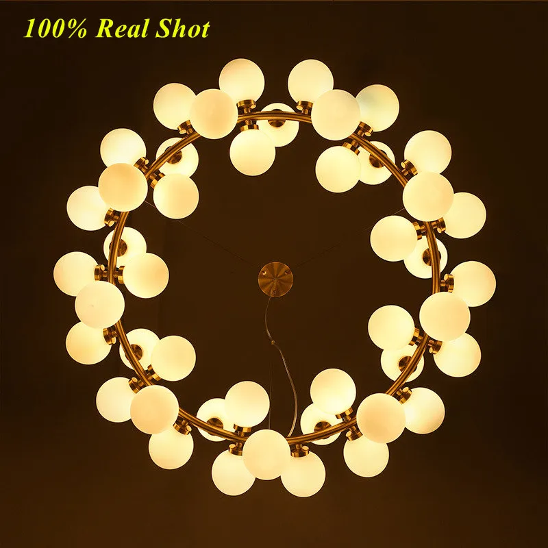 Современный золотой 25 15 45Heads Magic Bean Glass G4 Подвесной светильник ДНК Молекулярный стеклянный шар Стеклянный подвесной светильник1961