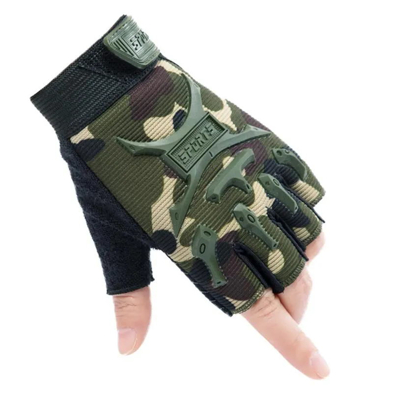 4-14 ans enfants tactiques gants sans doigts armée militaire camouflage mitaines antidérapantes demi-doigt garçons enfants sports cyclisme cinq 2739
