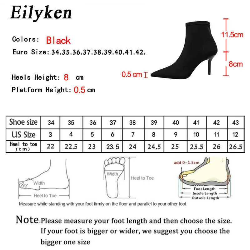 Eilyken 2021 New Fashion Autumn Winter High Stiletto Heels Boots Women Sexy Pointy Toe Sock Ankle Boots Shoes Pumps Y0914