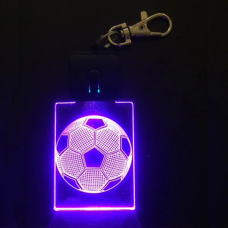 Party Favor Led 3D Acrylic Keychain RGB Colorful Night Light Key Pendant Lamp Wedding Christmas Decor Gift Key Ring Custom Logo