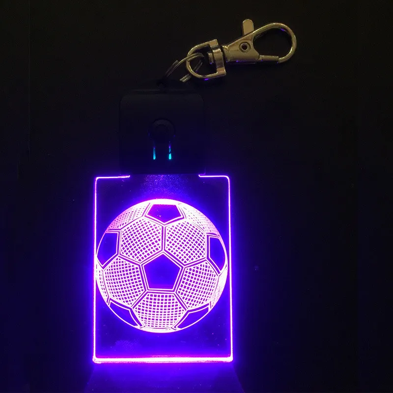 Party Favor LED 3D Acrylic Keychain RGB Färgrik Nattljus Key Pendant Lamp Bröllop Juldinredning Presentkort Ring Anpassad Logo