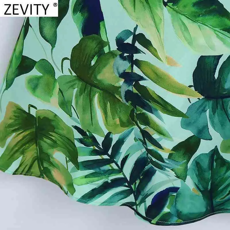 Vestido de tirantes con estampado de hojas verdes tropicales para mujer, Vestidos de verano elegantes con tirantes finos para mujer DS8278 210416