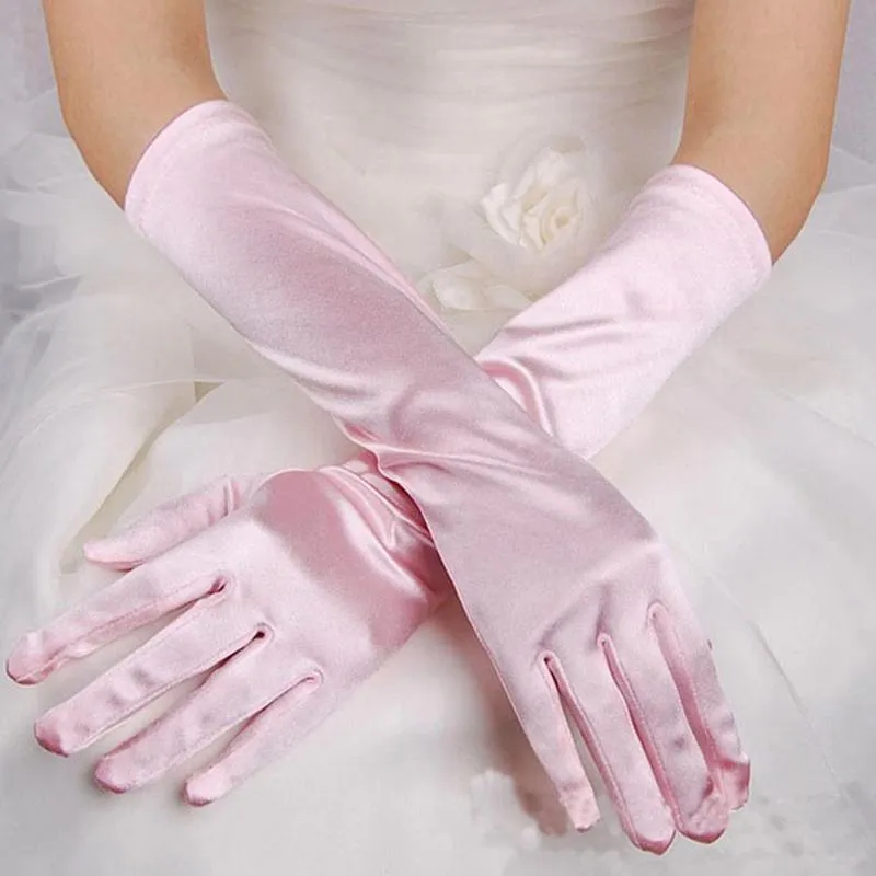 5本の指の手袋女性のイブニングパーティー結婚式フォーマルソリッドカラーサテンロングフィンガーミトン前兆アクティビティレッドホワイト245y