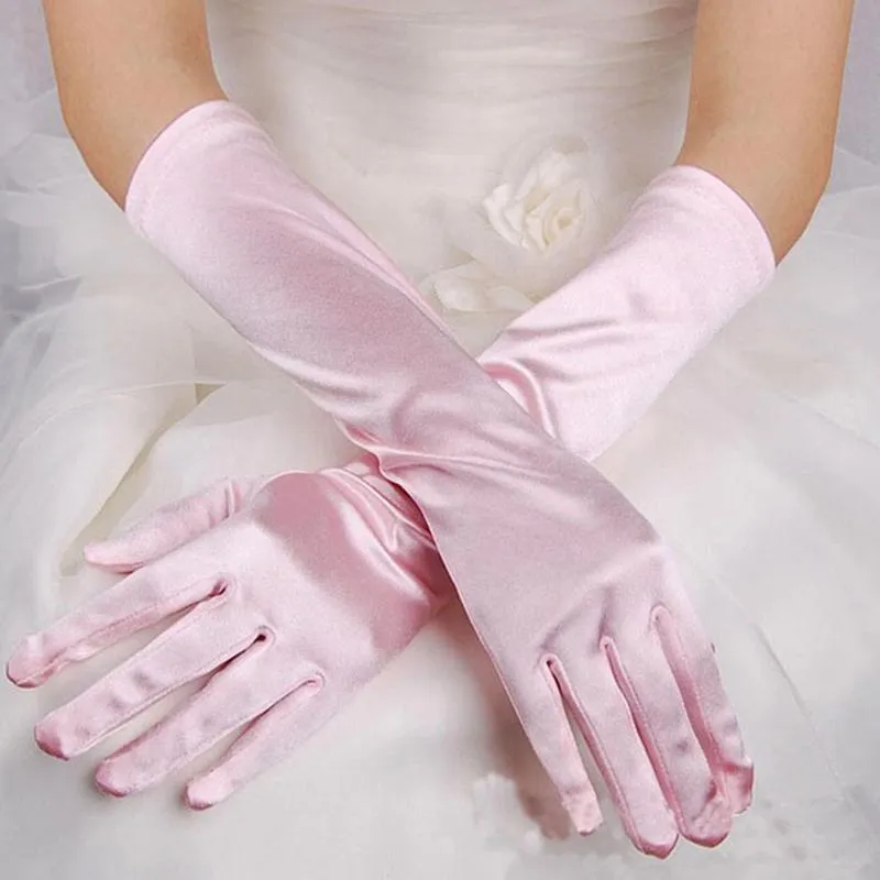 Cinco Dedos Luvas Mulheres Festa de Noite Casamento Formal Cor Sólida Cetim Longo Dedo Mittens ForEvents Atividades Vermelho White272T