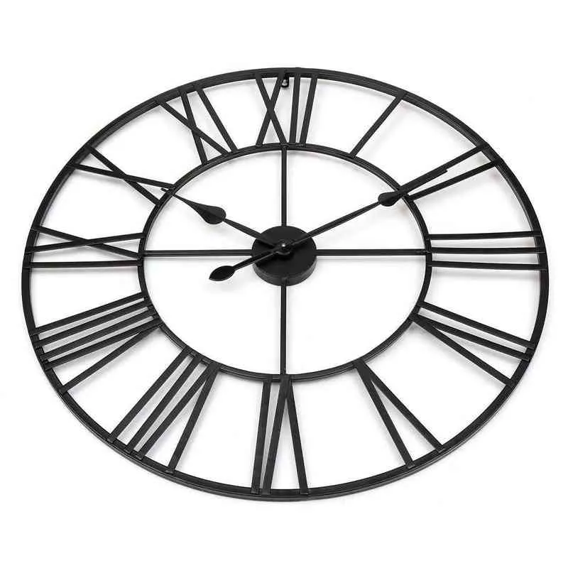 New 80 Cm Modern 3D Large Retro Black Iron Art Hollow Wall Clock Roman Numerals Home Decor Big clock on the wall H1230