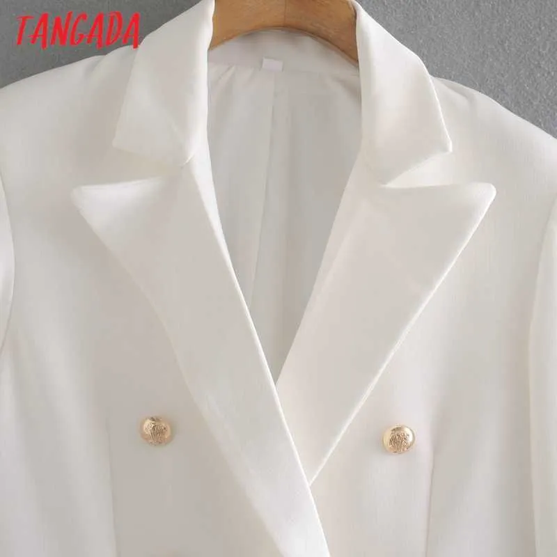 Tangada Femmes Mode Blanc Blazer Manteau Vintage Double Boutonnage À Manches Longues Femelle Survêtement Chic Tops 2XN50 211006