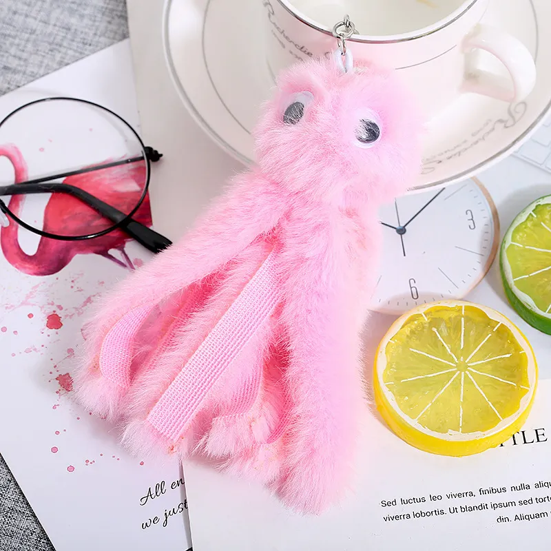 Śliczne łańcuchy ośmiornicze Kobiety Pompom Sztuczny Rex Rabbit Fur Soft Cool Car Ring Fluffy Kreatywne Key Chain Girls Gift Gift