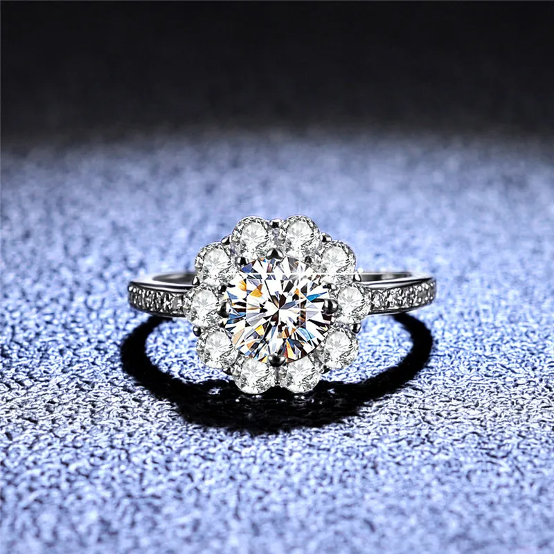 Diamond Excellent Cut D kleur hoge kwaliteit bloesem ring zilver 925 platina bruiloft sieraden PT950