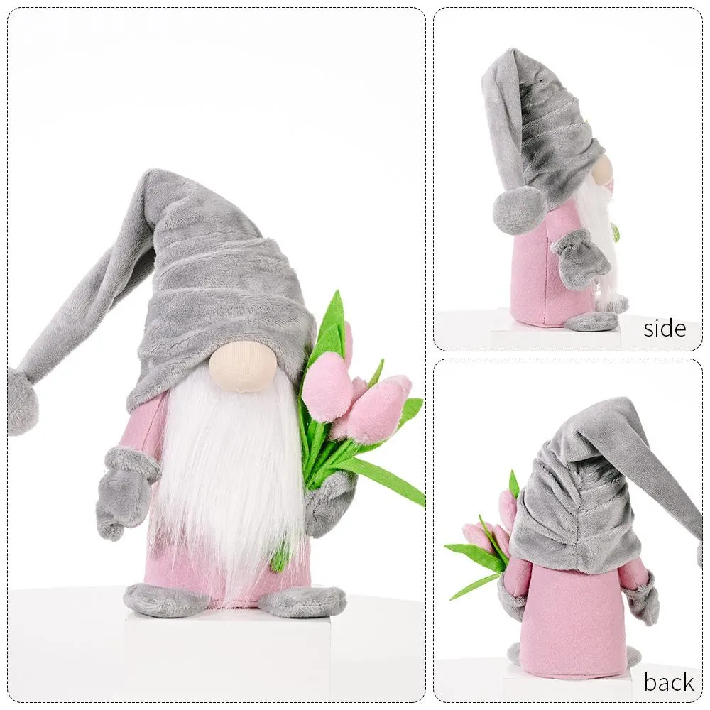 Faceless Dwarf Doll Ornament Holding Tulip Gnome Leuke Desktop Decoratie Gelukkige Moederdag Home Party Decor Speelgoed Standing Post