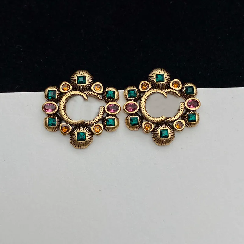 Stud Earrings Jewelry Luxury Letter G Fashion Colorful Gems Classic Grace Gold Tone Earring For Women Men Wedding Pary Gift D2109073HL 305d