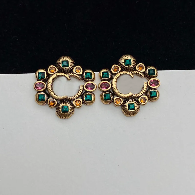 Stud Earrings sieraden luxe letter g mode kleurrijke edelstenen klassieker Grace Gold Tone Earring for Women Men Men Wedding Pary Gift D2109073HL 2181
