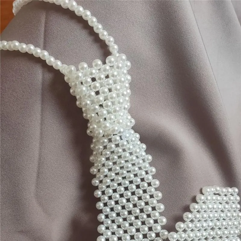 Neck Ties Elegant Pearl Tie Women's Necktie Heavy Beaded Scarf Decorative Collar Hollow Fake Female Fashion Wedding Accessori322Y