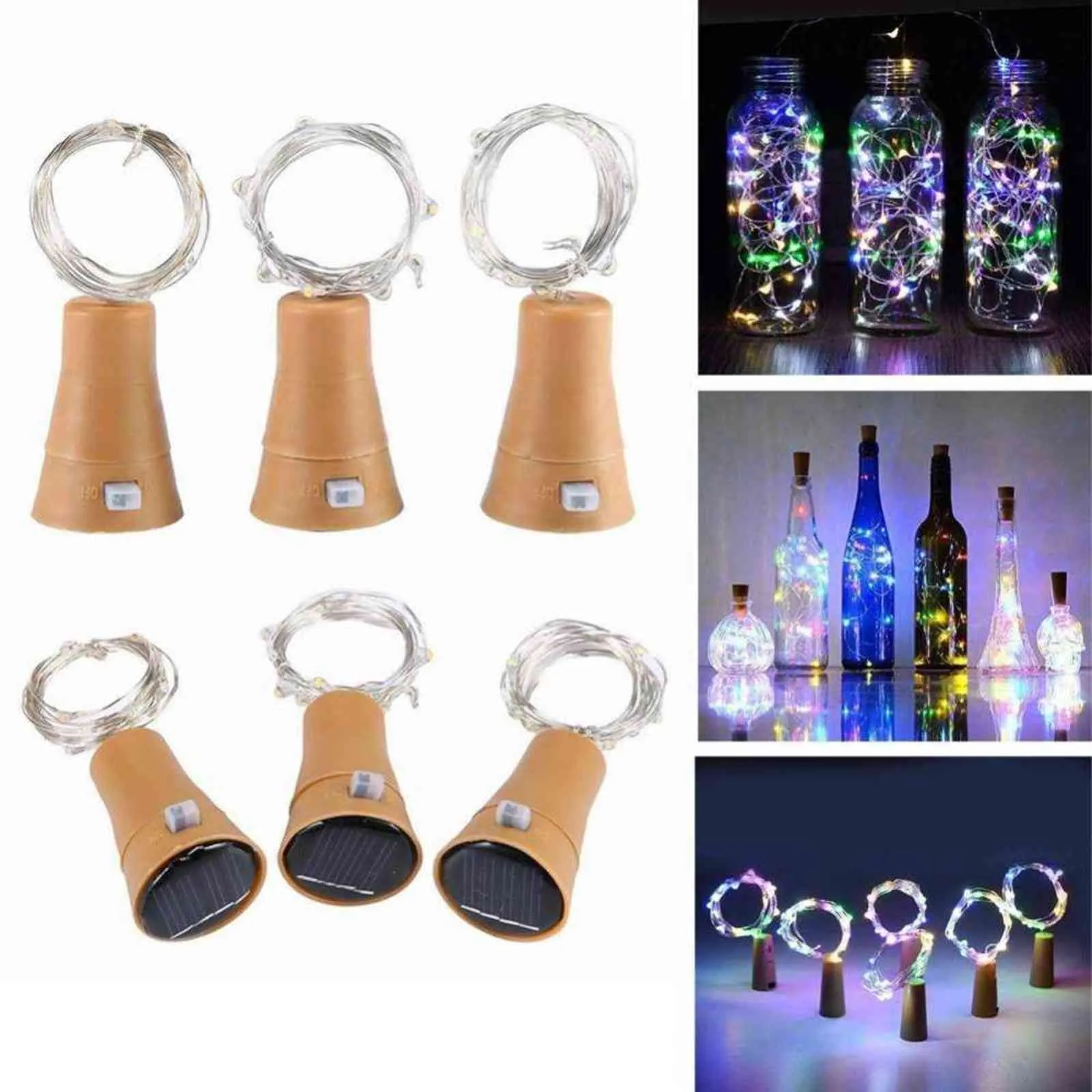 1m 10 LED Mode Bouteille de vin à énergie solaire Chaîne en forme de liège Lumière étoilée Nuit Fée Lumière Lampe Noël 211104