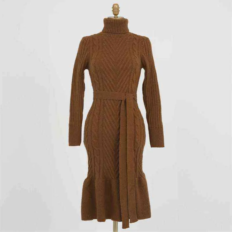 Взлетно-посадочная полоса осень зима Корейский женский поворот ленивый простой русалка свитер вязаное платье кружев в теплом сладком вязаном платье Vestido G1214