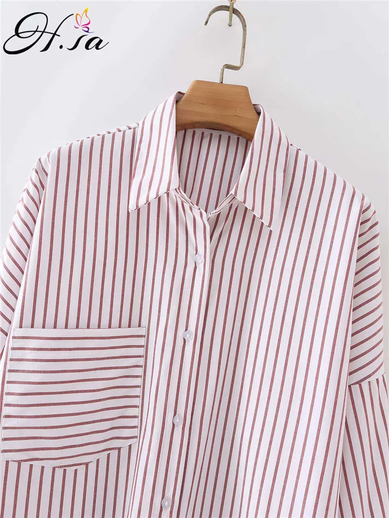 Hsa Harajuku Fashion Woman Tops Bluses Turn-Down Collar Chic Stripe Long Sleeves Button Loose Top Shirt Blusas 210716