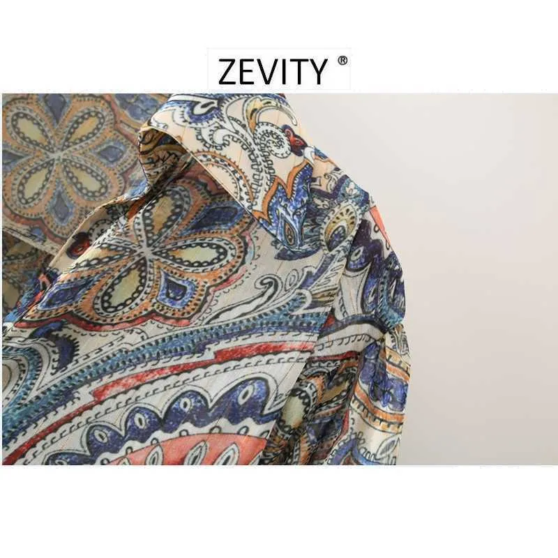 ZEVITY Kadınlar Vintage Kaju Fındık Baskı Rahat Smock Chic Bluz Bayanlar Retro Paisley Iş Blusas Femininas Gömlek Tops LS7003 210603