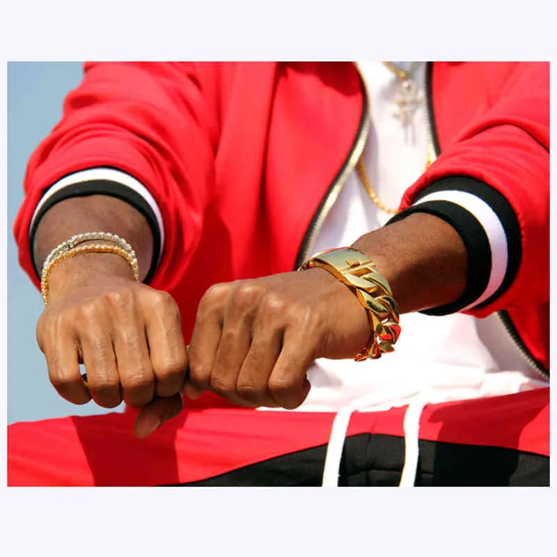 Grand Bracelet cubain brillant de 31MM de large pour hommes, bijoux Punk Cool en acier inoxydable, à la mode, chaîne épaisse à la main