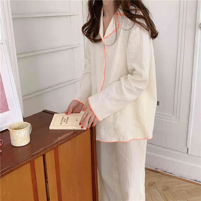 Söt söt all match homewear koreanska elegans löst nattkläder chic casual försäljning två stycken kostym pyjamas set 210525
