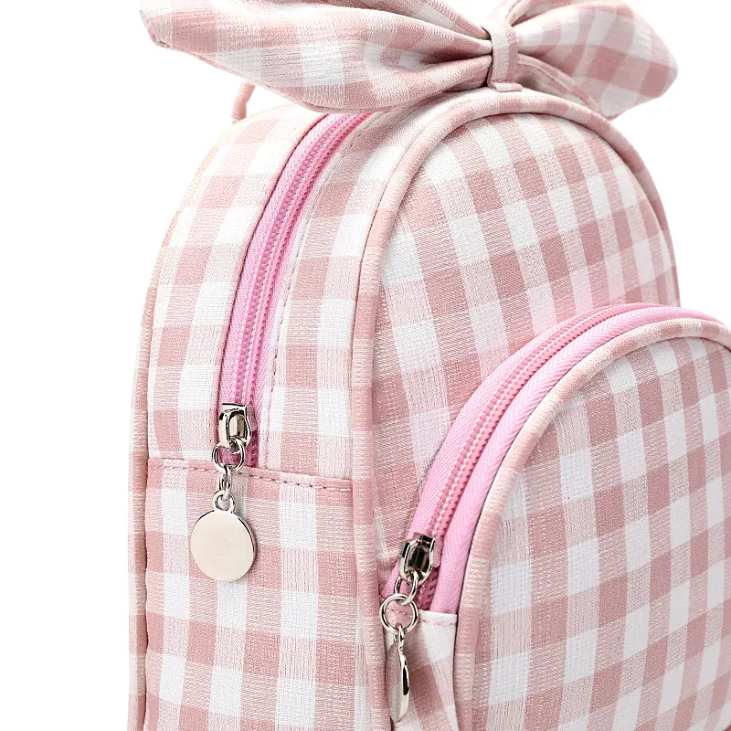Girls Knot Children Backpacks High Quality Chequer Design Preschool Kids Kindergarten Bags