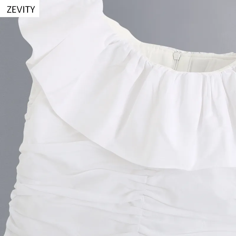 Frauen Mode Rüschen Off Schulter Plissee Weißes Dünnes Kleid Weibliche Zurück Reißverschluss Vestido Chic Sommer Party Kleider DS3897 210420