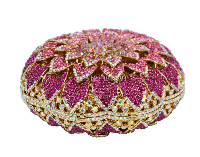 Sac de soirée Laisc rose forme de fleur circulaire avec diamant en métal dames pochette fête cristal sac à main pochette de bal Sc202-b 12142081