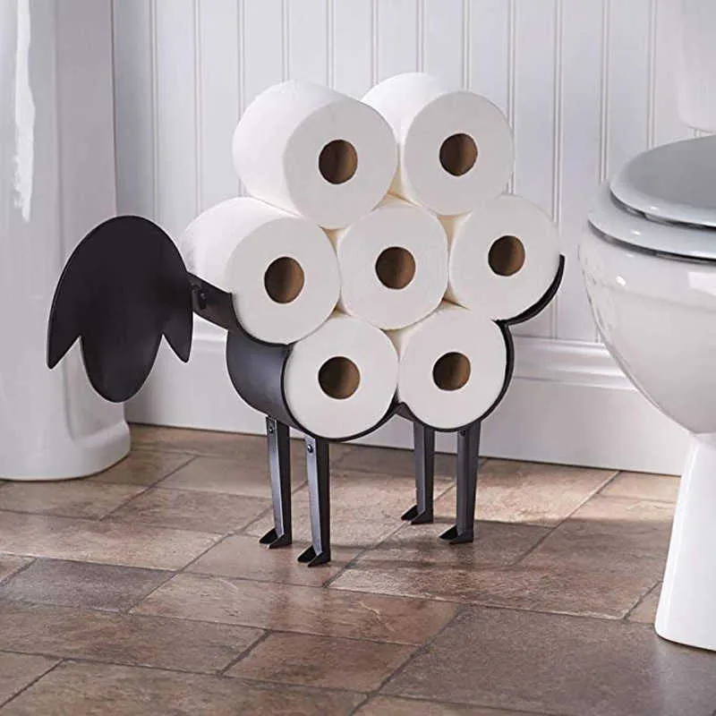 Schapen Badkamer Decoratie Roll Papier Houder Wandmontage Toiletpapier Opslagrek Dier Slaapkamer Tissue Handdoek Organizer Standaard 210705