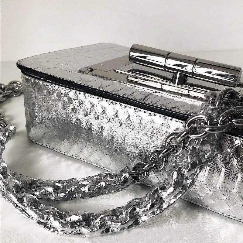 Cosmetic Bags & Cases Python Skin Custom Large Square Hardware Buckle With Leather Chain Oblique Satchel Single Shoulder Bag2950
