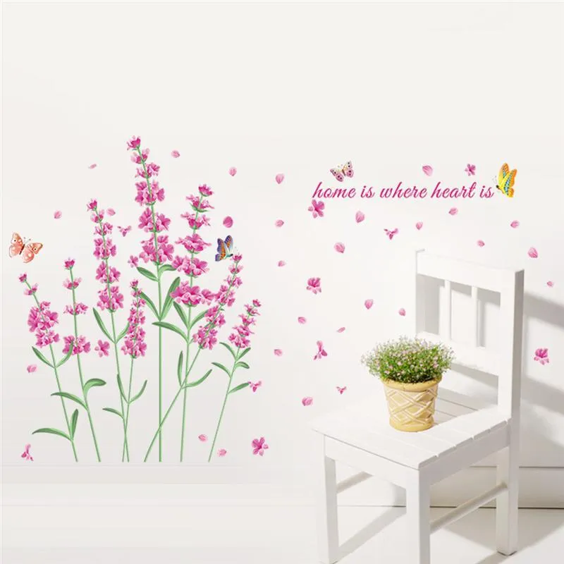 Wunderschöne Lavendelblüten Wandtattoos für Zuhause, dekorative Aufkleber, Hochzeit, Party, Wohnzimmer, Schlafzimmer, Wandbild, Kunst, DIY, Poster, Mädchen, Geschenk, 052. 210420