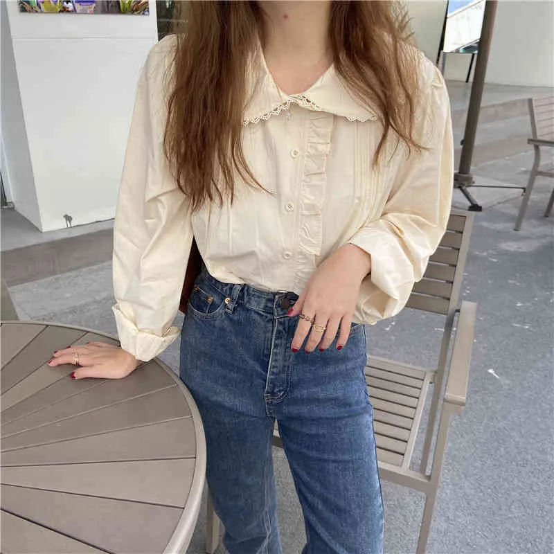Vintage shirts solide vrouwelijke casual tops ruche office dame losse mode allemaal matchstraatwear blouses 210525