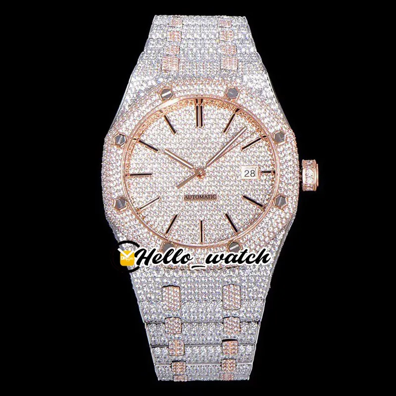 Jewelry Watches TWF Gypsophila Dial 15400 Cal 3120 RF3120 Automatic Mens Watch Two Tone Rose Gold Paved CZ Fully Iced Out Diamond 207q