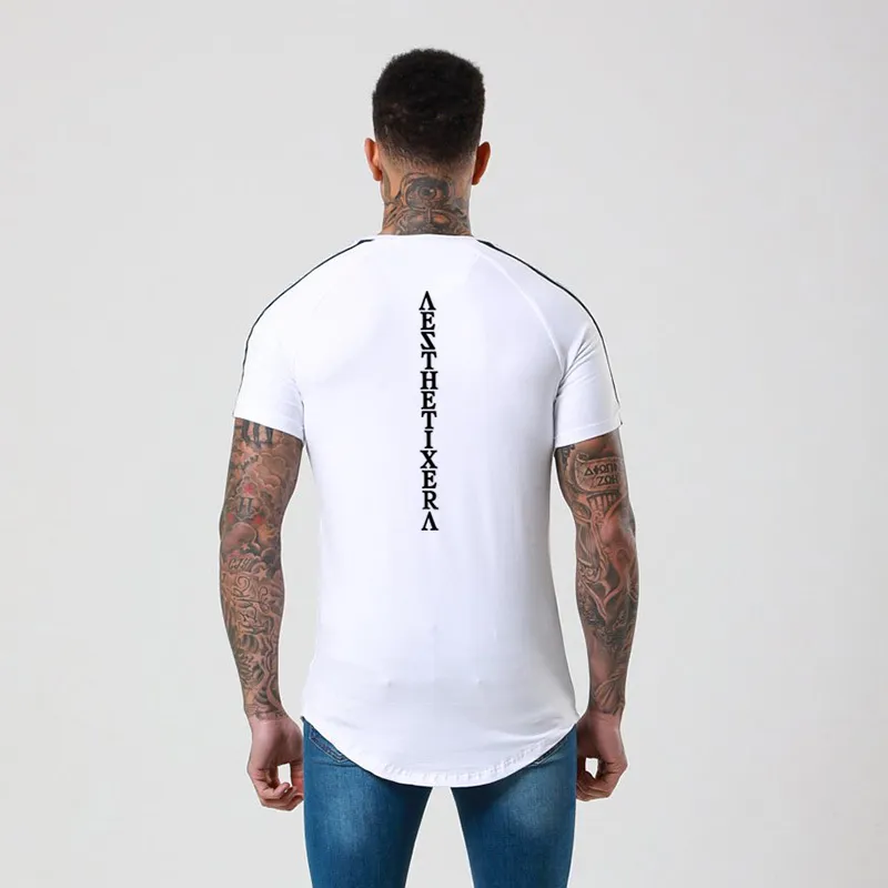 Fitness Herren Kurzarm T-Shirt Patchwork Baumwolle Mann Slim T-shirts Männliche Jogger Turnhallen Bodybuilding Workout T-Shirts Tops 210421