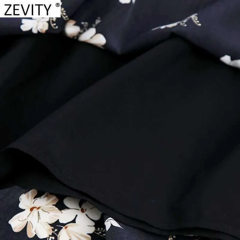Zevity Frauen Vintage Kreuz V-ausschnitt Blumendruck Casual Zurück Mini Kleid Weibliche Chic Japanische Design Kimono Taille Vestido DS8262 210603