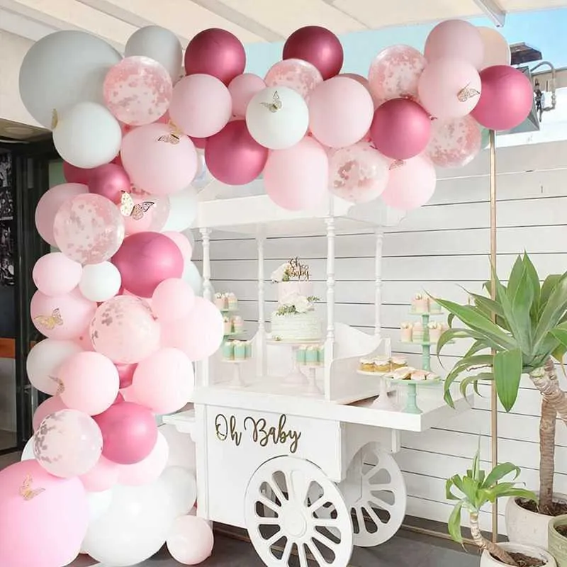 Kit ghirlanda di palloncini con farfalla rosa Decorazioni baby shower Decorazioni feste di compleanno ragazze Decorazioni feste di matrimonio 210626