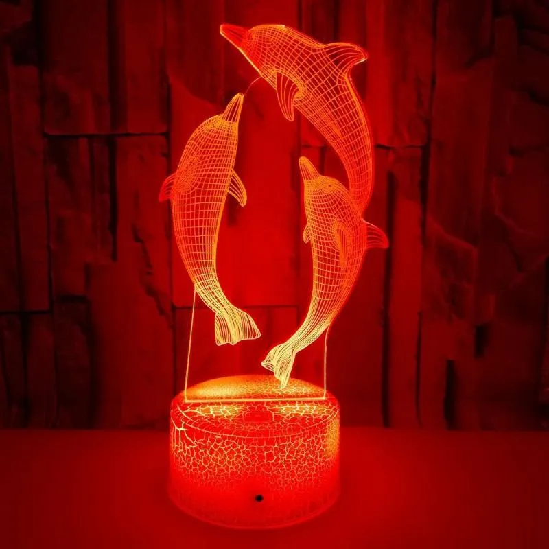 Table Lamps 3D Dolphin Led Illusion Night Lamp Desk Lights 16 Colours Changing With Remote Optical Bedside For Kids Room2825