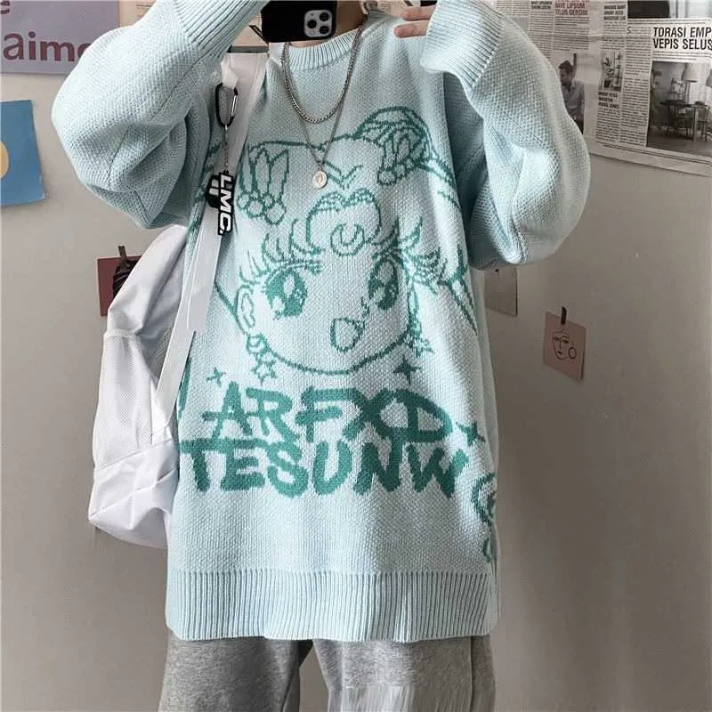 KOSAHIKI Japonais Cartoon Jumper Femmes Pulls Harajuku Streetwear Printemps Pulls Lâche Mode Casual Jerseys Mujer 210922