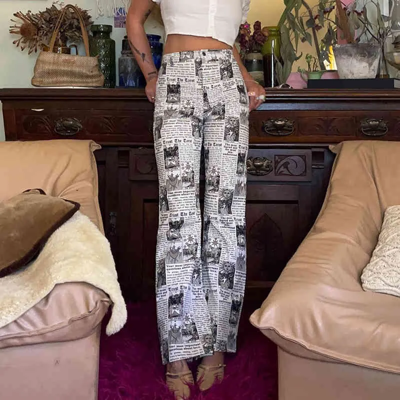 Spaper imprimé Y2k pantalon femmes mode Chic été décontracté longue taille haute pantalon pour femme pantalons de survêtement Capris bas 210510