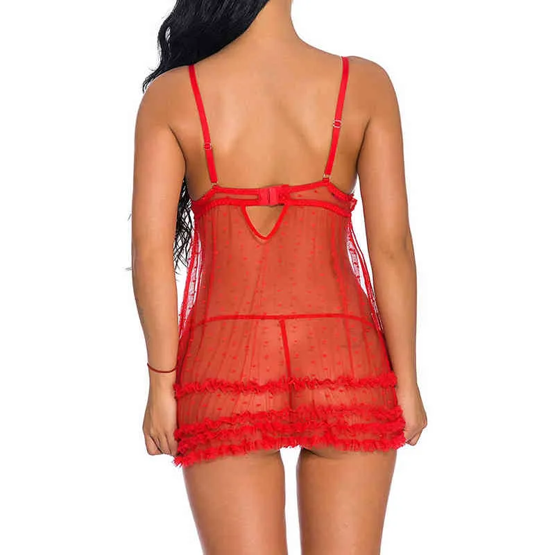 Mesh perspective suspender skirt boudoir fun girl Christmas dress red midnight temptation sexy underwear 211203