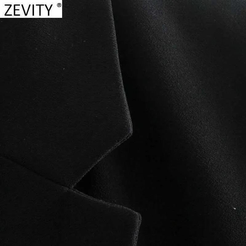 Zevity女性のファッションダブルブレスト半袖フィッティングブレザーコートオフィスレディビジネススーツ女性シックトップスCT670 210603